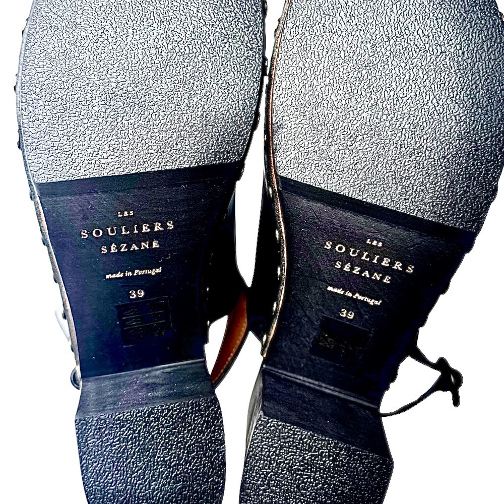 Sezane Black Leather Mules with Gold Accents - Picture 7 of 10